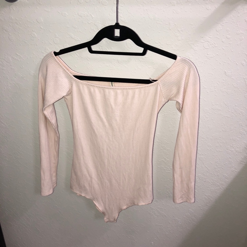 Off the shoulder blush one piece